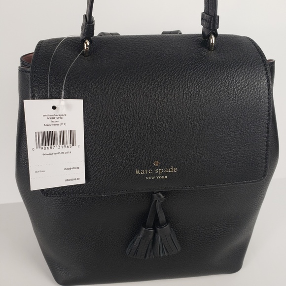 Kate Spade Hayes Medium Leather BLACK Backpack - Picture 2 of 6
